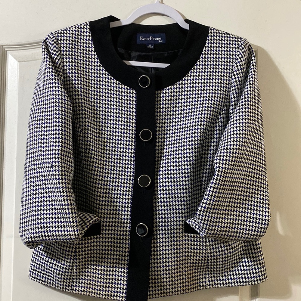 Evan Picone Houndstooth Blue and Black suit jacket. Size 12